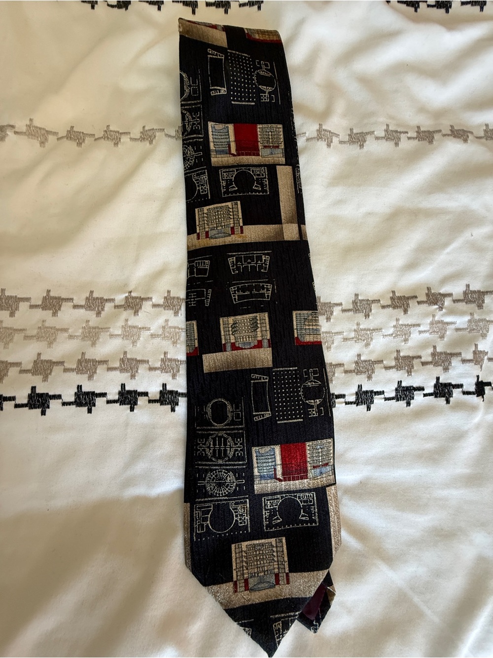 Structure Black Tie with Red and Gray Geometric Blocks